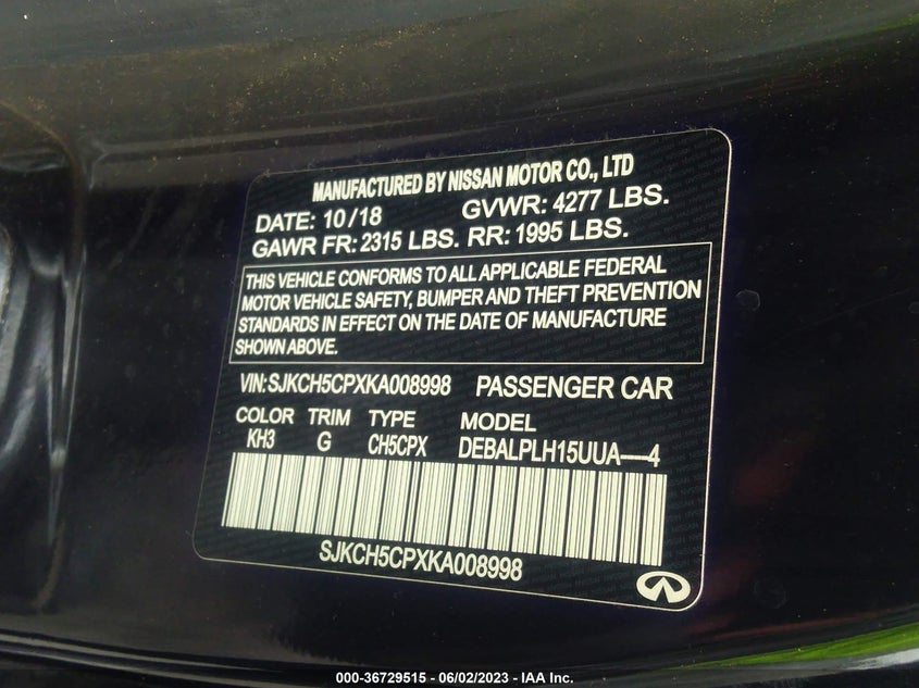 VIN SJKCH5CPXKA008998 2019 INFINITI QX30 PURE