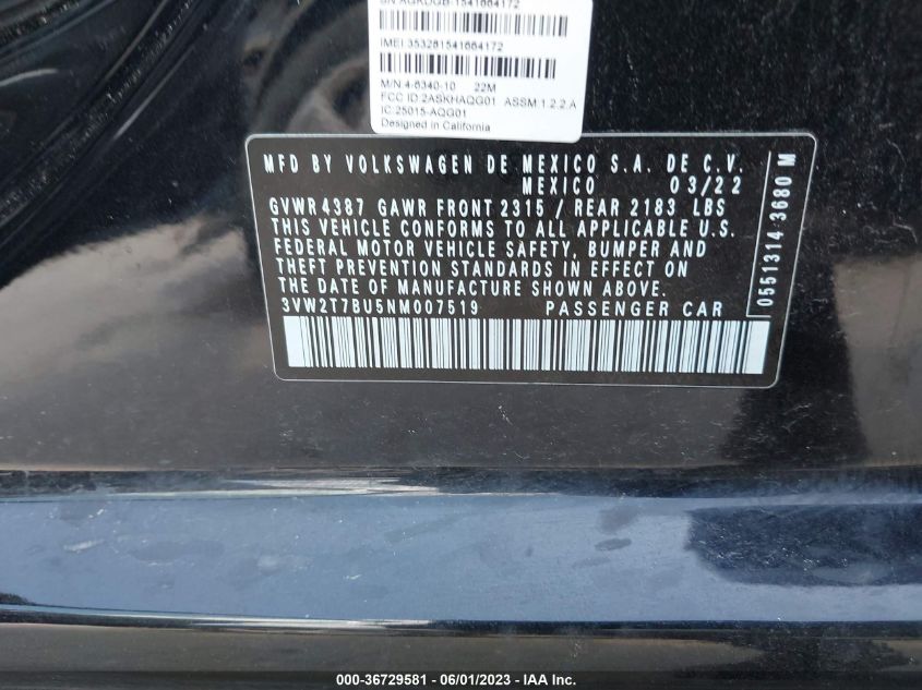 2022 VOLKSWAGEN JETTA GLI AUTOBAHN - 3VW2T7BU5NM007519
