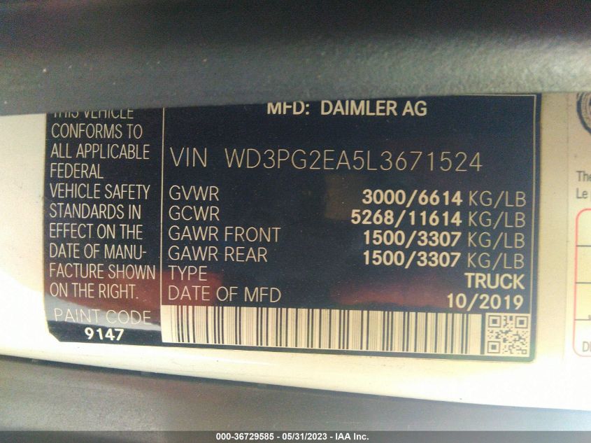 2020 MERCEDES-BENZ METRIS CARGO VAN - WD3PG2EA5L3671524