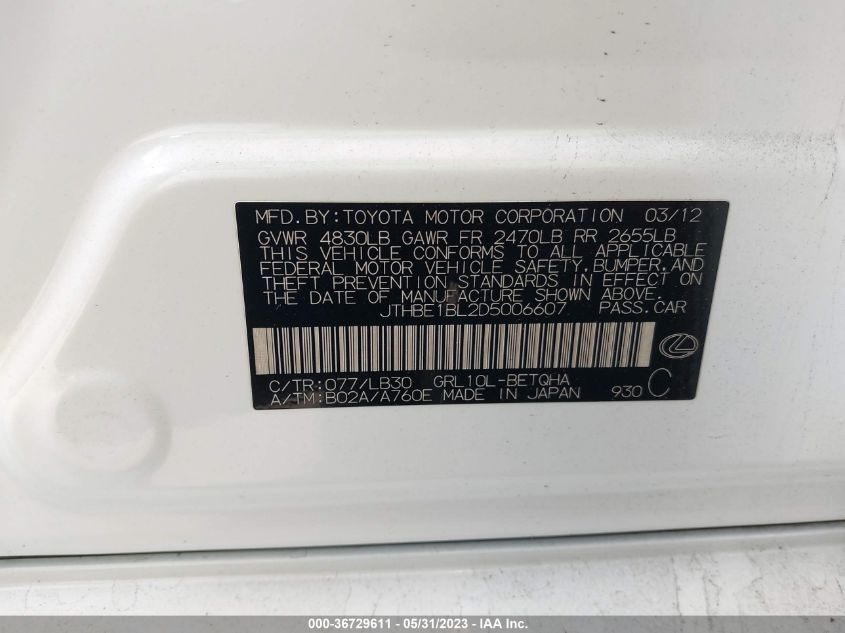 2013 LEXUS GS 350 - JTHBE1BL2D5006607