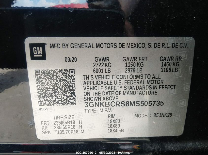 2021 CHEVROLET BLAZER LT - 3GNKBCRS8MS505735
