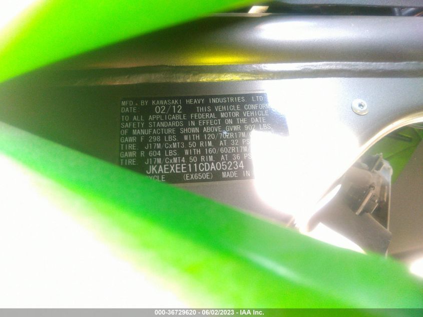 2012 KAWASAKI EX650 EC - JKAEXEE11CDA05234