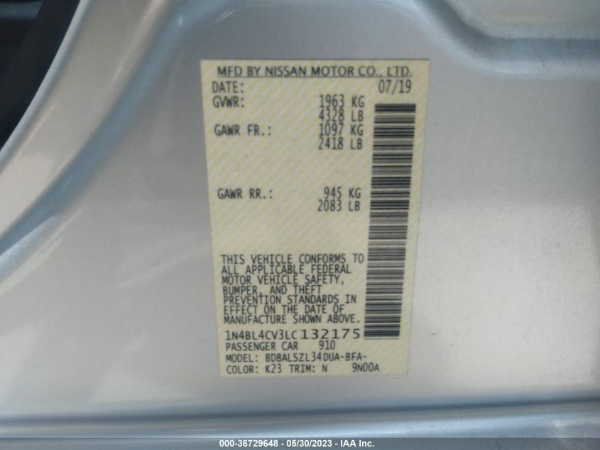 2020 NISSAN ALTIMA 2.5 SR - 1N4BL4CV3LC132175