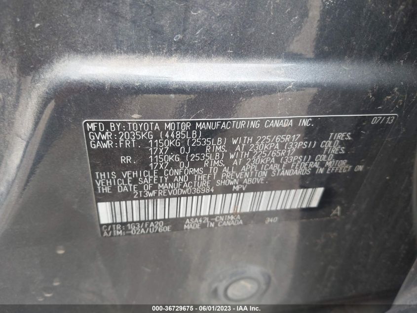 VIN 2T3WFREV0DW036984 2013 TOYOTA RAV4 no.9