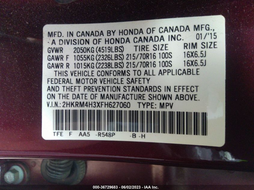 2015 HONDA CR-V LX - 2HKRM4H3XFH627060