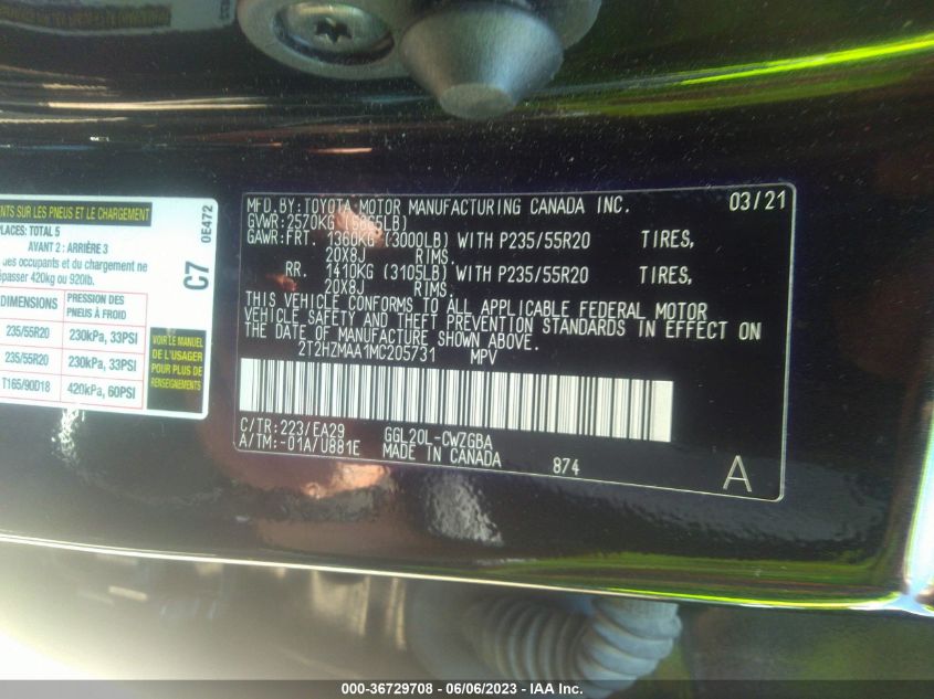 2021 LEXUS RX 350 - JTJHZMAA1MB205731