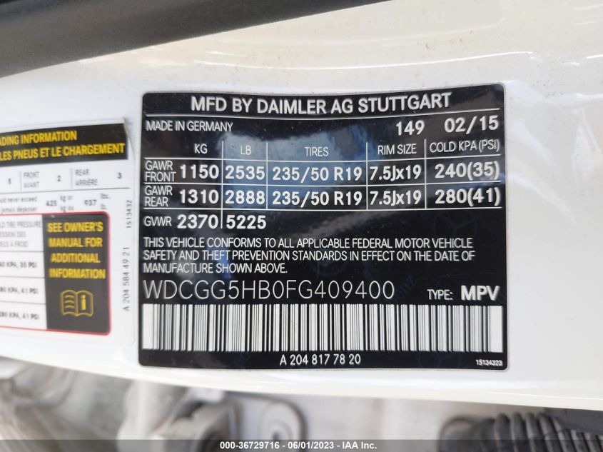 2015 MERCEDES-BENZ GLK-CLASS GLK 350 WDCGG5HB0FG409400