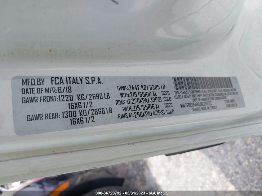 2018 RAM PROMASTER CITY TRADESMAN ZFBERFAB9J6L20272