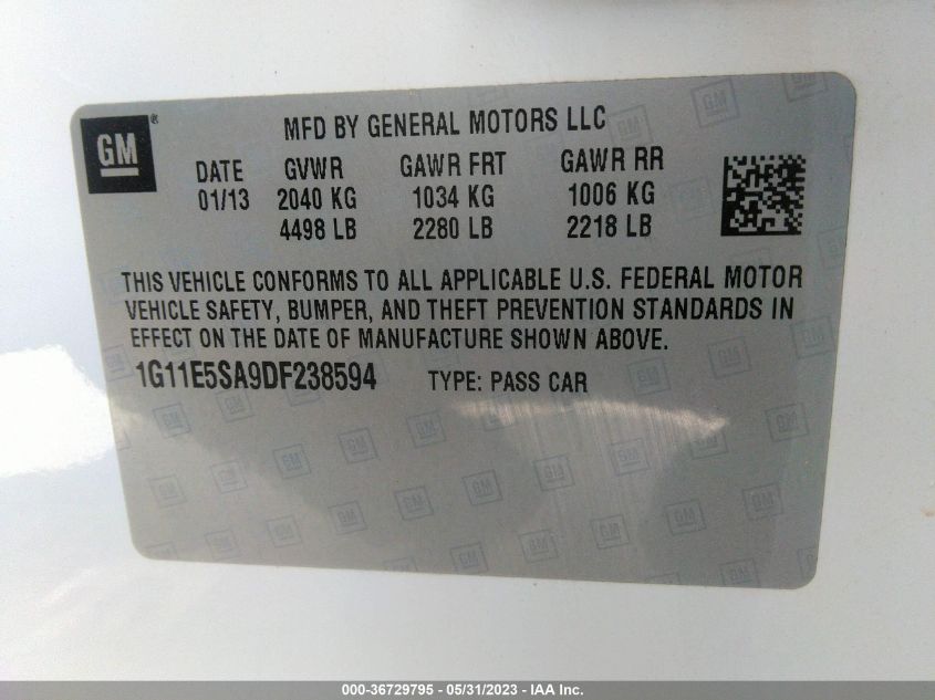 2013 CHEVROLET MALIBU LT - 1G11E5SA9DF238594