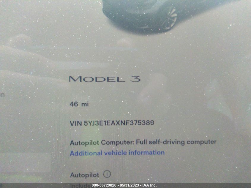 2022 TESLA MODEL 3 - 5YJ3E1EAXNF375389