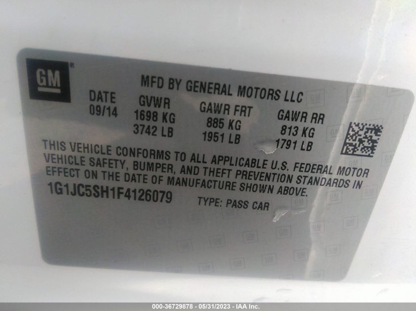 2015 CHEVROLET SONIC LT - 1G1JC5SH1F4126079