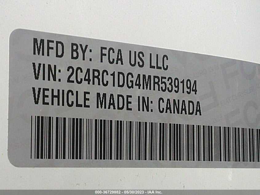 VIN 2C4RC1DG4MR539194 2021 CHRYSLER VOYAGER LXI