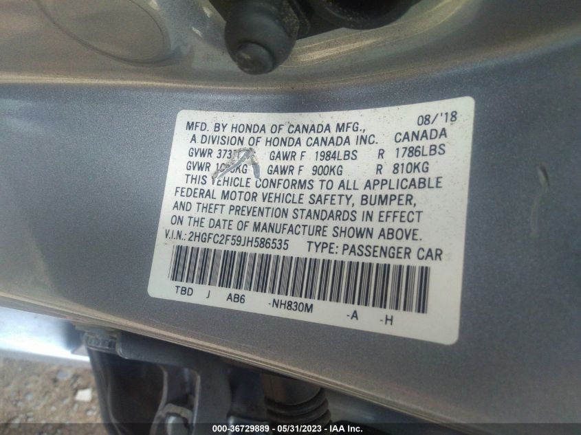 2018 HONDA CIVIC SEDAN LX - 2HGFC2F59JH586535