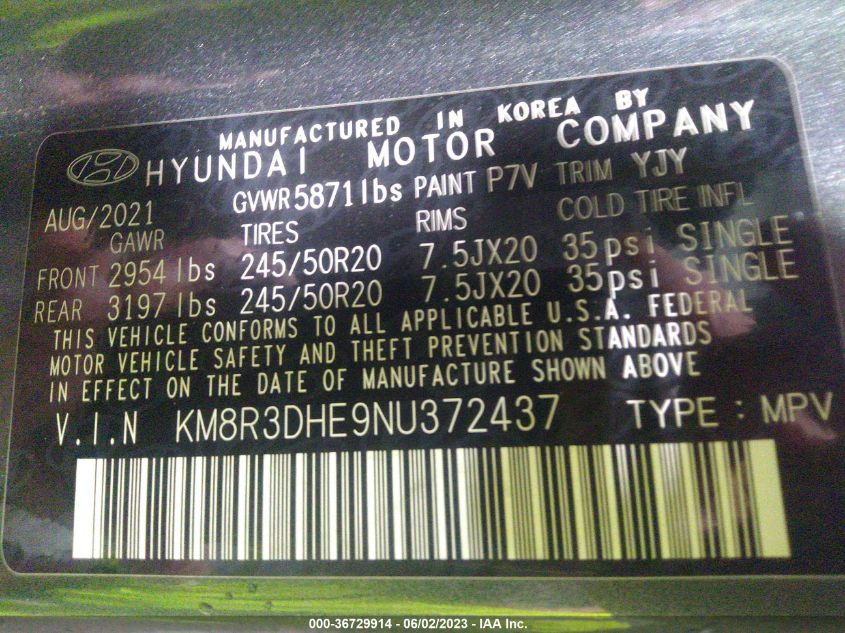 2022 HYUNDAI PALISADE SEL - KM8R3DHE9NU372437