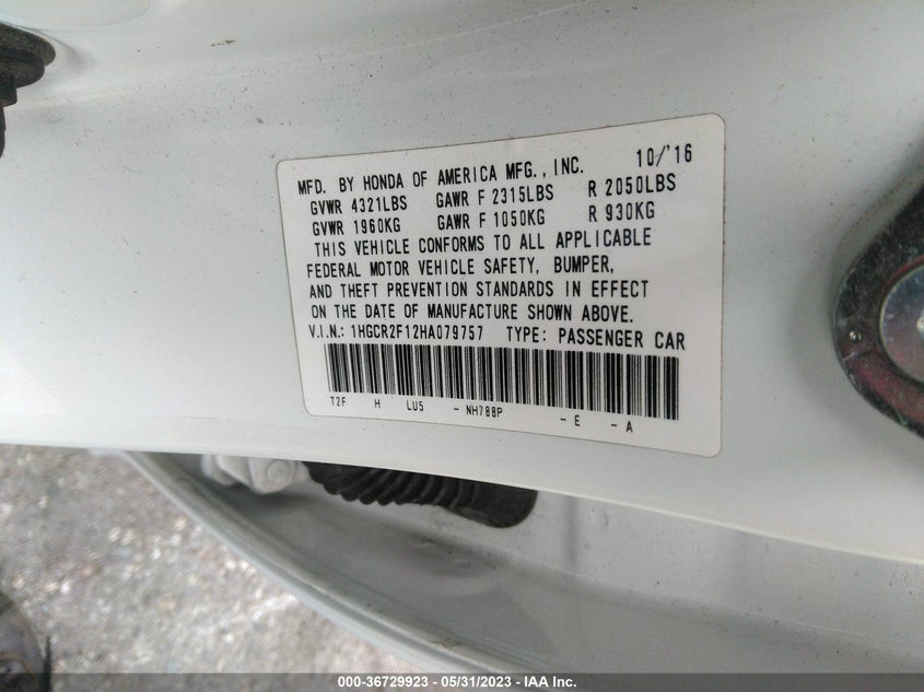 VIN 1HGCR2F12HA079757 2017 HONDA ACCORD SEDAN SPORT SE