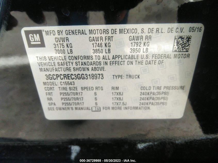 2016 CHEVROLET SILVERADO 1500 LT - 3GCPCREC3GG318973