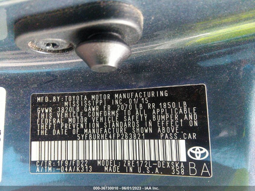 2015 TOYOTA COROLLA S - 5YFBURHE4FP263821