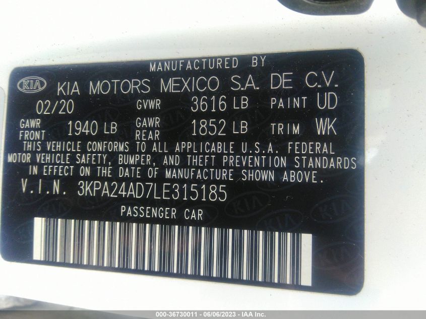 2020 KIA RIO LX - 3KPA24AD7LE315185