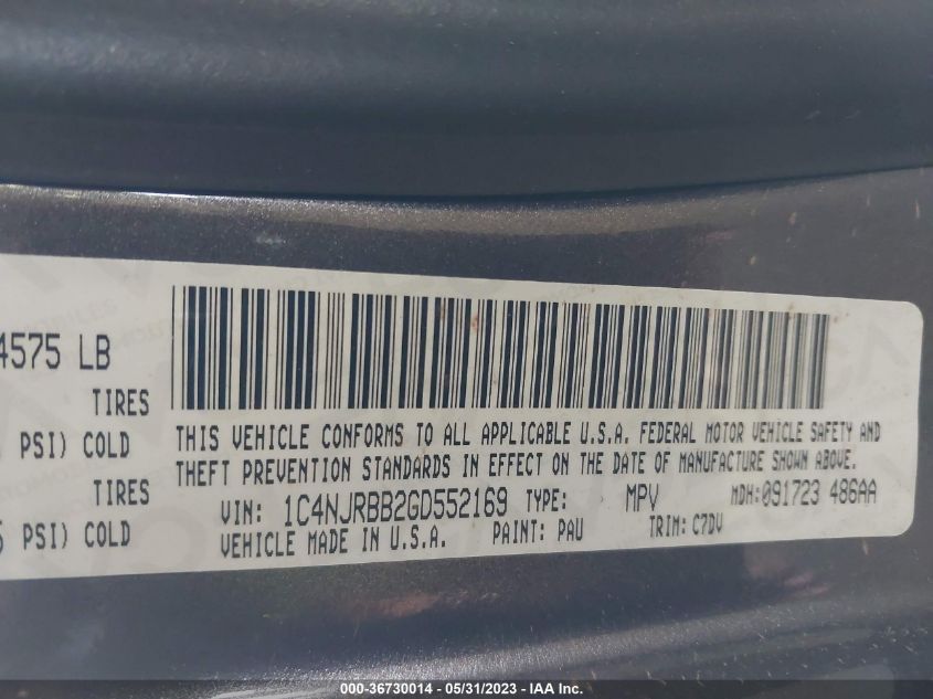 2016 JEEP PATRIOT SPORT - 1C4NJRBB2GD552169