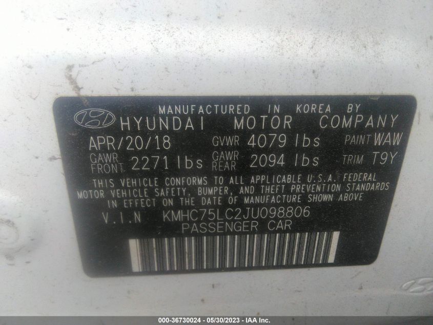 2018 HYUNDAI IONIQ HYBRID SEL - KMHC75LC2JU098806