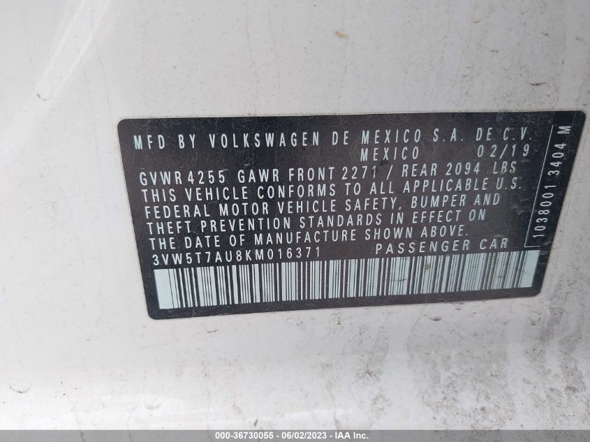 2019 VOLKSWAGEN GOLF GTI S/SE/AUTOBAHN - 3VW5T7AU8KM016371