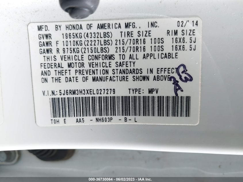2014 HONDA CR-V LX - 5J6RM3H3XEL027279