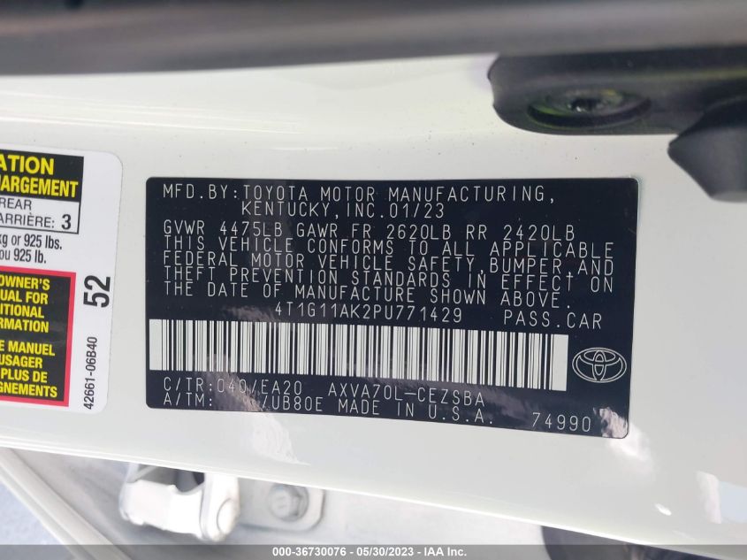 2023 TOYOTA CAMRY SE - 4T1G11AK2PU771429