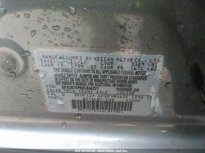 2013 NISSAN VERSA SV - 3N1CN7AP6DL844221