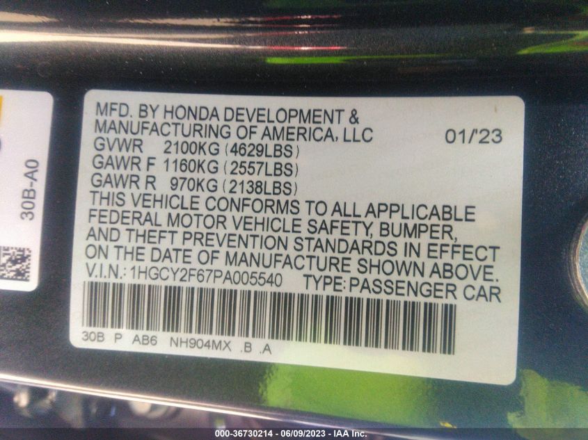 1HGCY2F67PA005540 Honda Accord Hybrid EX-L 9