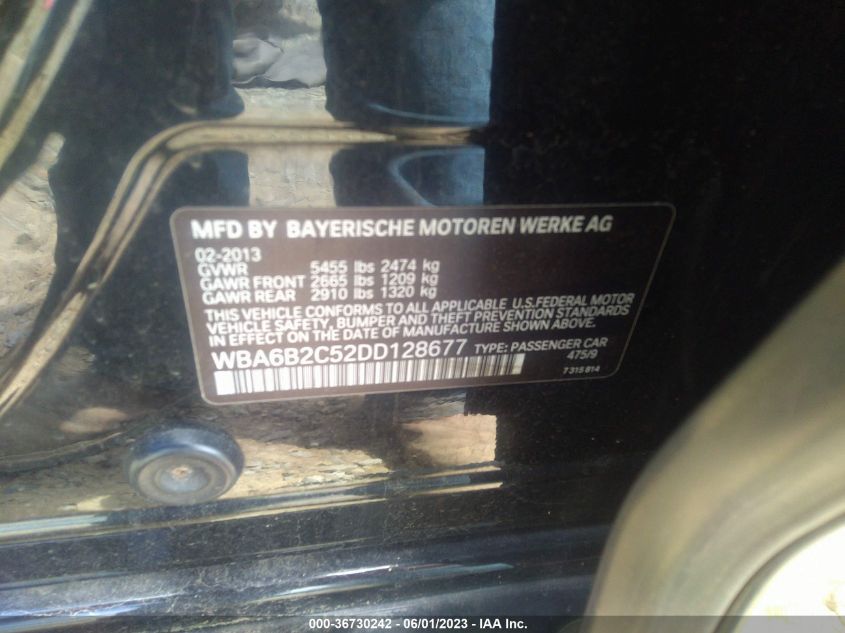 2013 BMW 6 SERIES 650I - WBA6B2C52DD128677