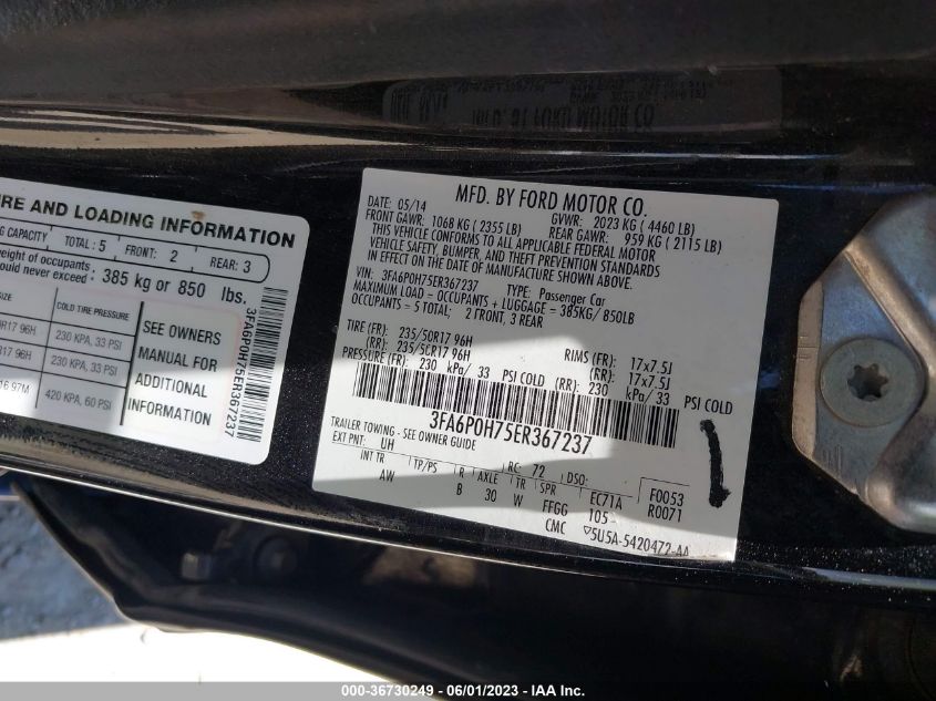 2014 FORD FUSION SE - 3FA6P0H75ER367237