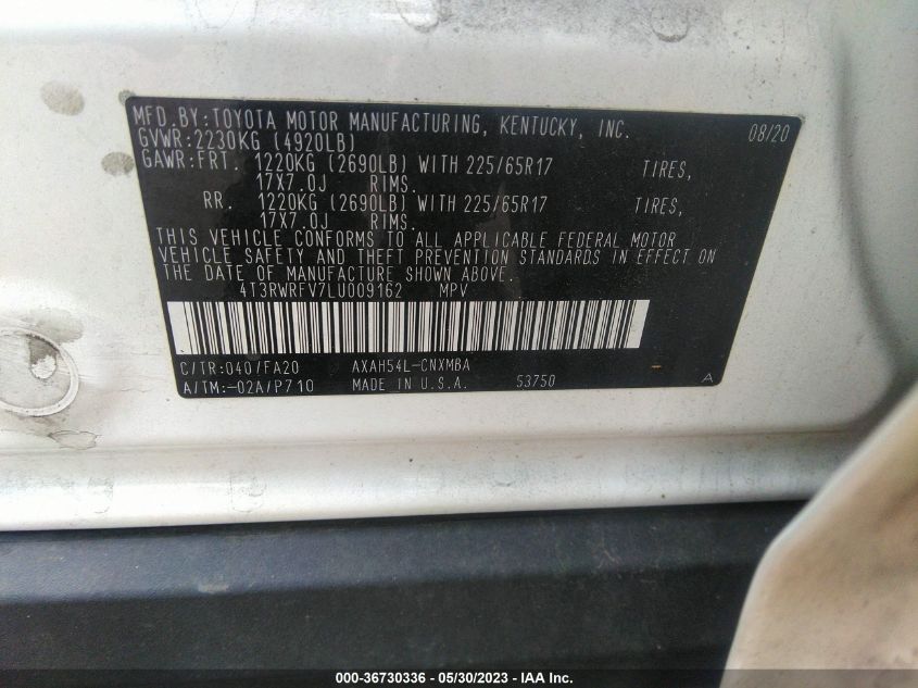 2020 TOYOTA RAV4 HYBRID XLE - 4T3RWRFV7LU009162