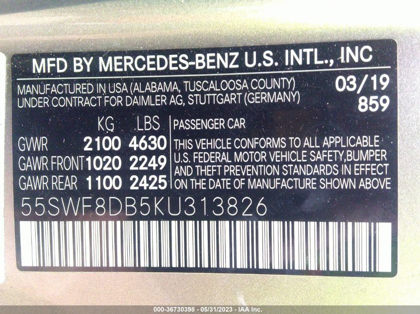 2019 MERCEDES-BENZ C-CLASS C 300 - 55SWF8DB5KU313826