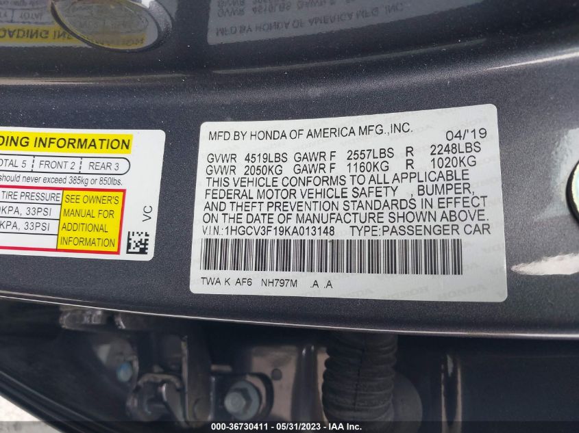 1HGCV3F19KA013148 Honda Accord Hybrid  9