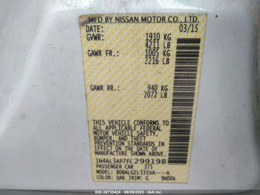 2015 NISSAN ALTIMA 2.5 S - 1N4AL3AP7FC299198