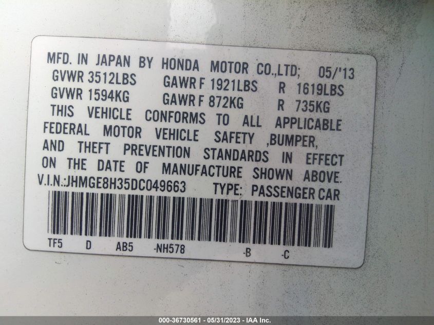 2013 HONDA FIT - JHMGE8H35DC049663