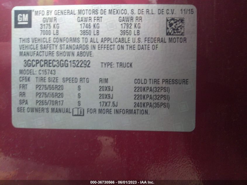 2016 CHEVROLET SILVERADO 1500 LT - 3GCPCREC3GG152292