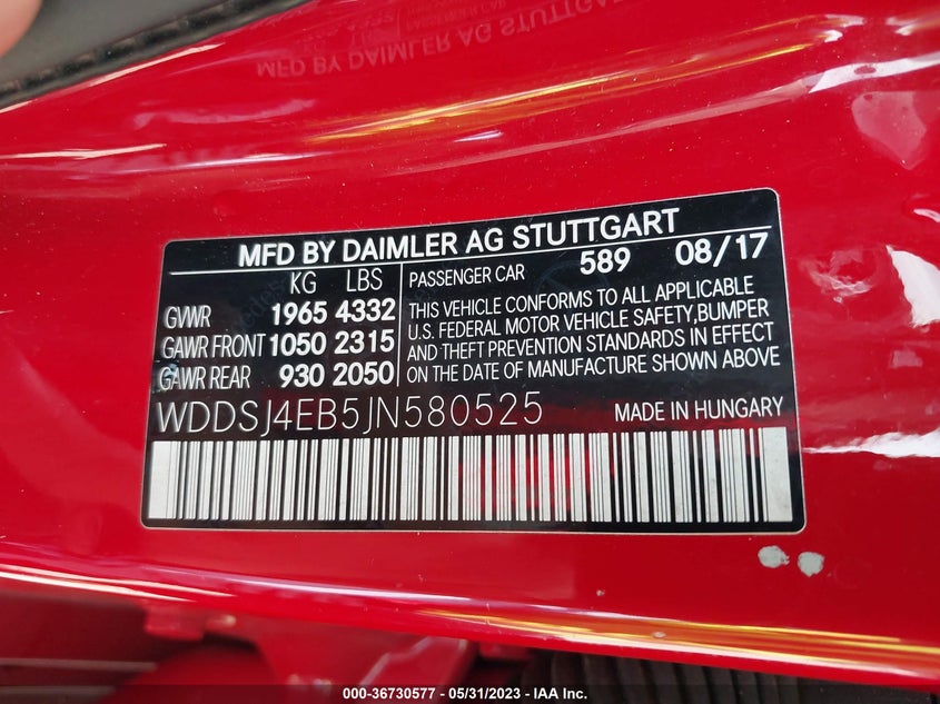 VIN WDDSJ4EB5JN580525 2018 MERCEDES-BENZ CLA CLA 250