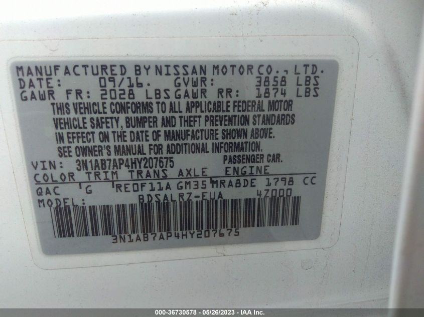 2017 NISSAN SENTRA SR - 3N1AB7AP4HY207675