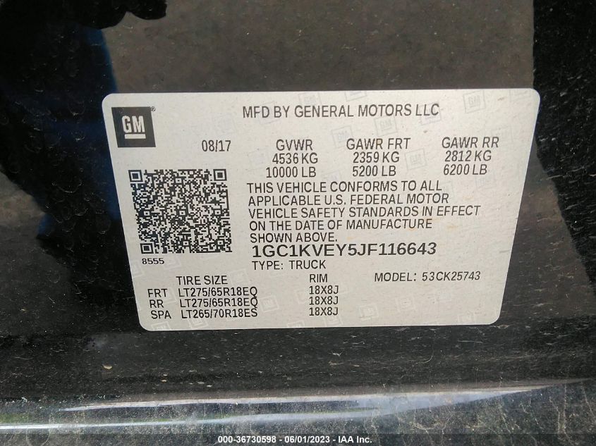 2018 CHEVROLET SILVERADO 2500HD LT - 1GC1KVEY5JF116643