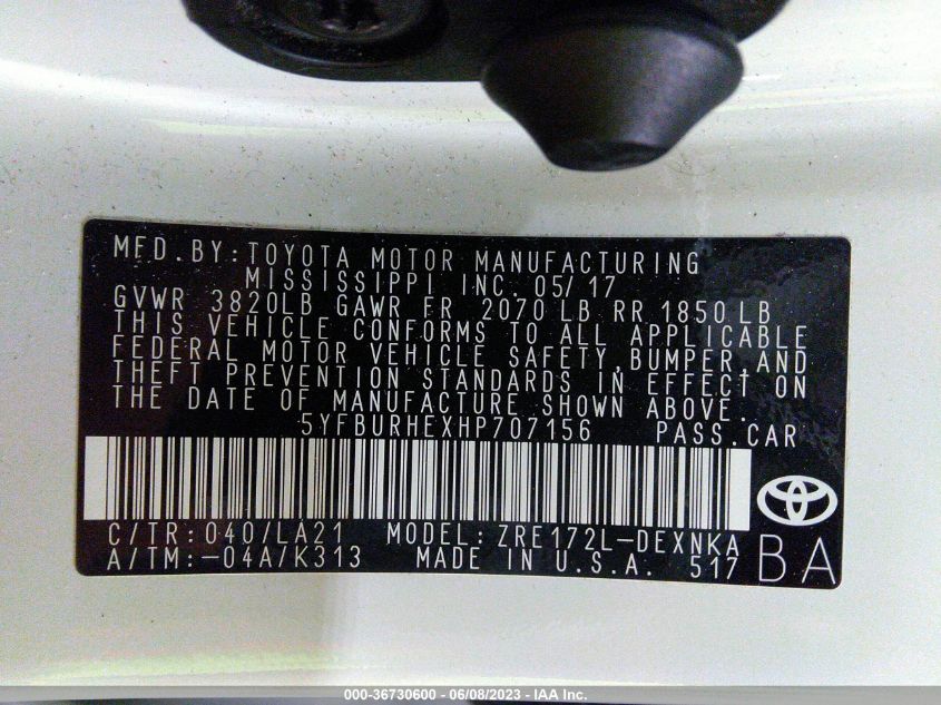 2017 TOYOTA COROLLA L/LE/XLE/SE - 5YFBURHEXHP707156