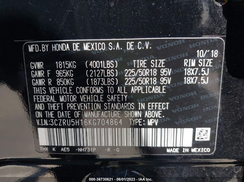 2019 HONDA HR-V SPORT - 3CZRU5H16KG704864