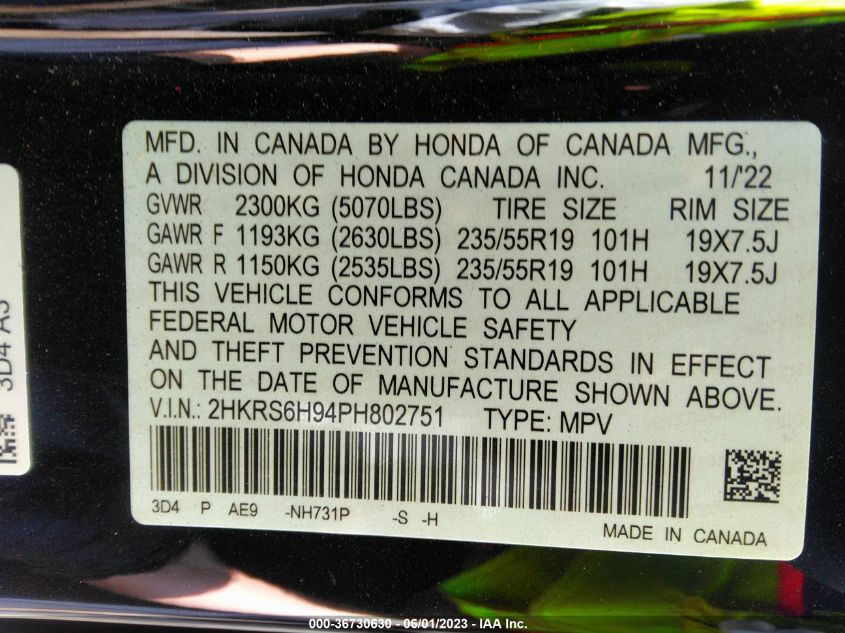 2023 HONDA CR-V HYBRID SPORT TOURING - 2HKRS6H94PH802751