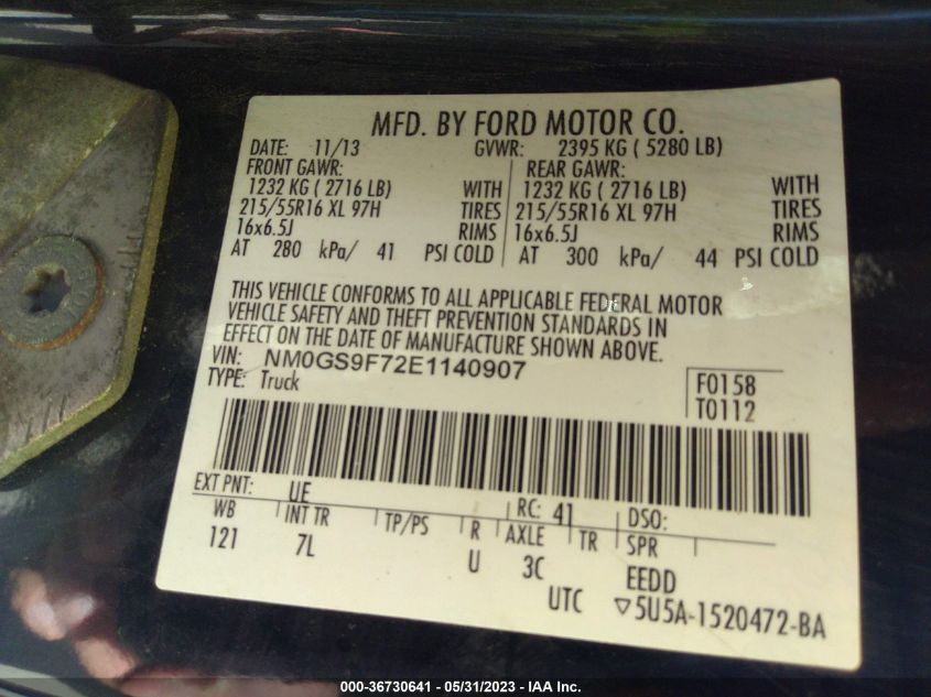 2014 FORD TRANSIT CONNECT WAGON XLT NM0GS9F72E1140907
