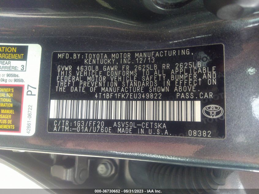 2014 TOYOTA CAMRY L/LE/XLE/SE/SE SPORT - 4T1BF1FK7EU349822