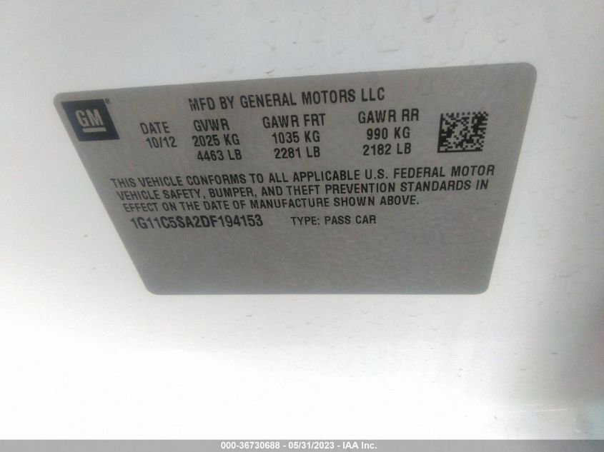 2013 CHEVROLET MALIBU LT - 1G11C5SA2DF194153