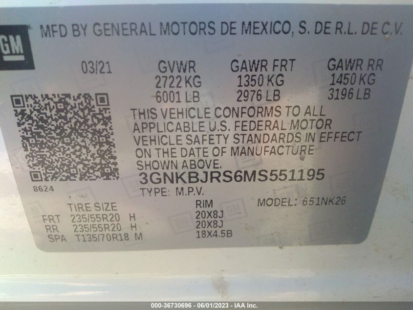 2021 CHEVROLET BLAZER LT - 3GNKBJRS6MS551195