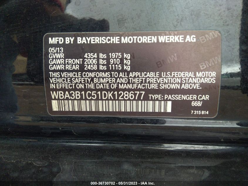 2013 BMW 3 SERIES 320I - WBA3B1C51DK128677