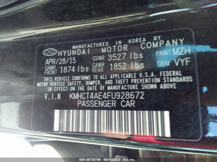 2015 HYUNDAI ACCENT GLS - KMHCT4AE4FU928672