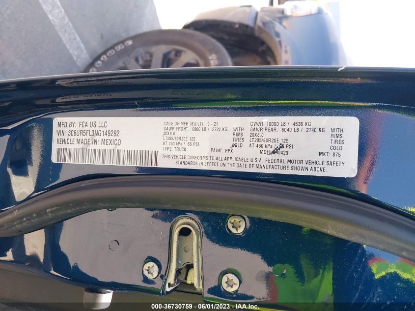 2022 RAM 2500 LARAMIE - 3C6UR5FL3NG149292